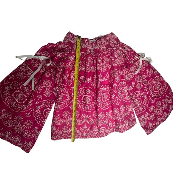 NWT Kasia x Anthropologie Pink Embroidered Off-The-Shoulder Bell Sleeve Top xs - Picture 9 of 14